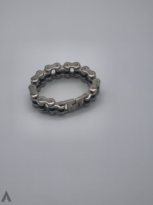 BIKER Amrband Silber-Schwarz